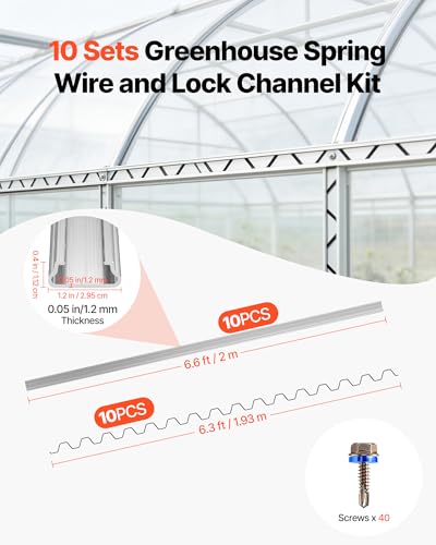 VEVOR Greenhouse Spring Wire and Lock Channel, 10 Packs 6.56 ft PVC-Coated Wiggle Wire & Aluminum Alloy Channel Bundle Kit with Included Screws, 0.05 in Thickened, Poly Film & Shade Cloth Attachments - Image 2