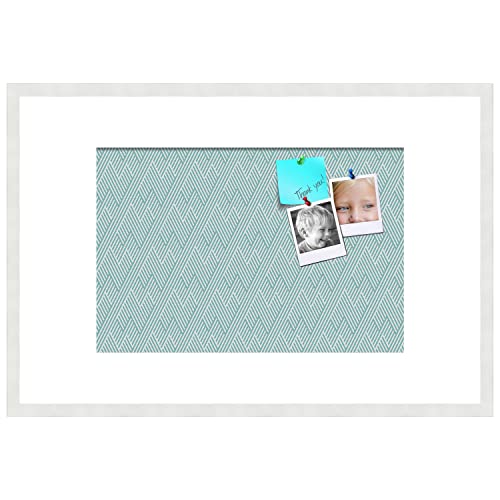 PinPix 36x24 inch Cork Bulletin Board. This Decorative Framed Pin Board Comes with Modeco Zig Zag Aqua Design and Satin White Frame. Ideal for Home, Office Decor or School (PinPix-1628)