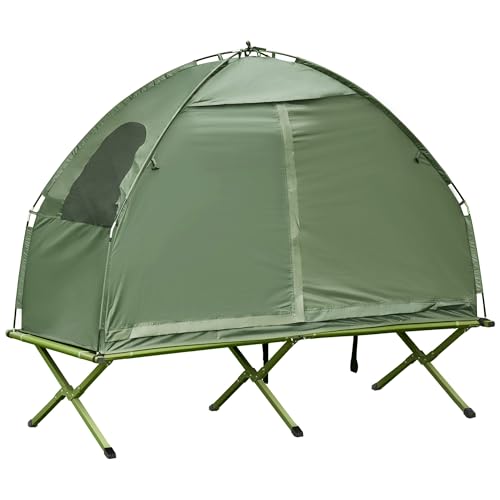 Camping Tent Cot, Single Person Folding Cot Combo, Covered Outdoor Bed with Carry Bag, 2-in-1 Elevated Camping Bed Tent for Hiking, Camping