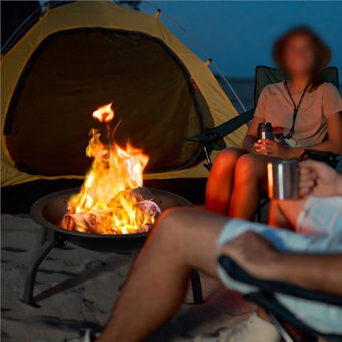 Yaheetech Fire Pit Portable Iron Folding Firepit with Cooking & Grill for Garden, Foldable Fire Bowl for Camping Bonfire/BBQ/Heating with Carrying Bag, Black