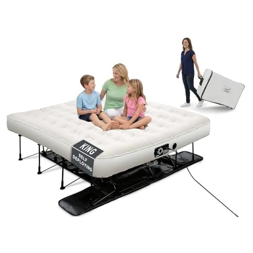 Ivation EZ-Bed (King) Air Mattress with Frame & Rolling Case, Self Inflatable, Blow Up Bed Auto Shut-Off, Comfortable Surface AirBed, Best for Guest, Travel, Vacation, Camping
