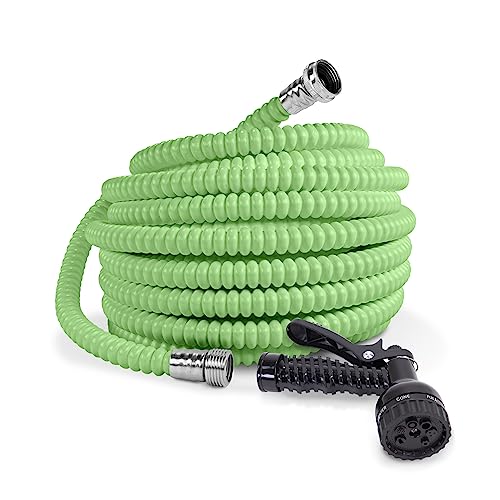 PLASTAIR Patented Self-Straightening, Auto-Untwist, Kink-Resistant, Lightweight All-Season Garden and Water Hose with 7-Pattern Nozzle | Pastel Green, 50 ft, 5/8-inch Inside Diameter
