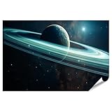 islandburner Empire - Póster de planeta de hielo con anillos de color cian en el espacio, formato grande, edición E3