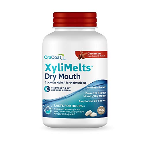 Oracoat XyliMelts Dry Mouth Relief Moisturizing Oral Adhering Discs, Cinnamon with Xylitol, for Dry Mouth, Stimulates Saliva, Non-Acidic, Day and Night Use, Time Release for up to 8 Hours, 100 Count
