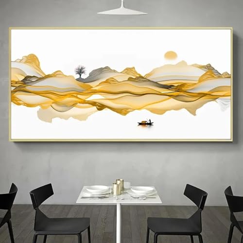 Toile abstraite de paysage de lac pour decoration de salon chic