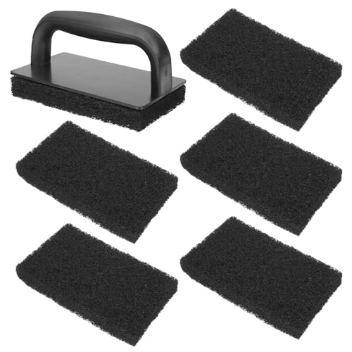 BESPORTBLE Griddle Scrubber Pads 6Pcs Heavy Duty Griddle Scrubber Scouring Pad & Handle, Flat Top Grill Cleaner Non-Scratch Scouring Pads for Kitchen Bathroom Bathtub Tile Cleaner Kit