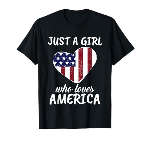 Women Just A Girl Who Loves America USA Flag 4th of July T-Shirt