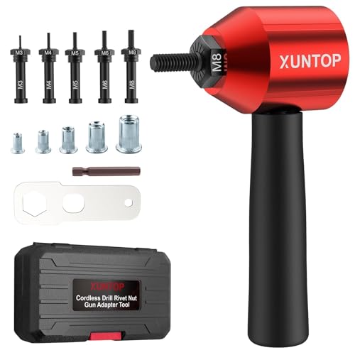 XUNTOP Electric Rivet Nut Tool with 40PCS Nut Accessories,Easy to Install Rivet Gun Adapter for Electric Rivet Gun Electric Nut Gun Adapter Widely Used in DIY,Mechanical and Automobile Maintenance