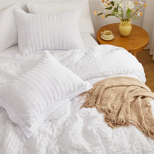 Edredón blanco matrimonial Love's cabin de sirsaca con juego de ropa de cama de alta suavidad 5