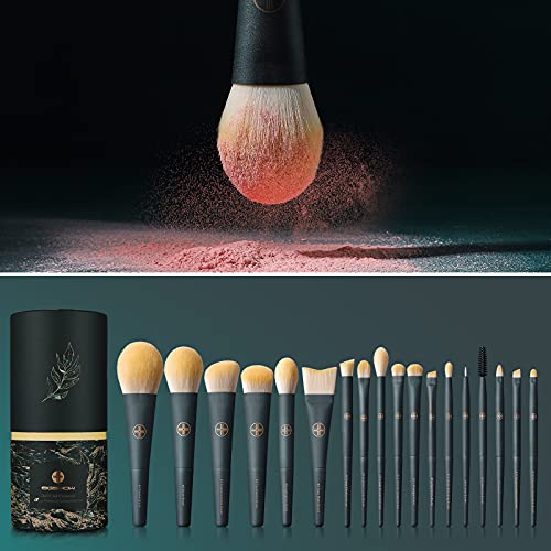 Eigshow Makeup Brushes 18Pcs Professional Makeup Brush Travel Set With Eco Cylinder 2Cups Holder, Premium Synthetic Foundation Powder Concealer Blush Blending Eye Lip Brush Kit - Cruelty Free #TOP2