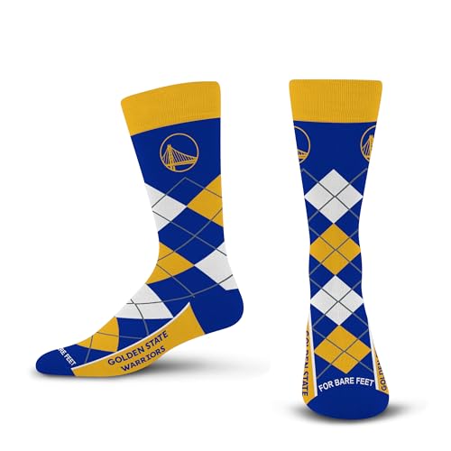 For Bare Feet NBA GOLDEN STATE WARRIORS Argyle Remix Premium Dress Sock Team Color OSFM