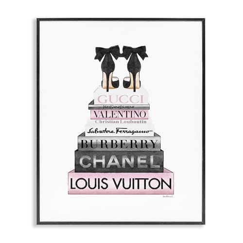 Stupell Industries Heels Pink Bookstack Glam Fashion Design, Designed by Amanda Greenwood Wall Art, 11 x 14, Black Framed