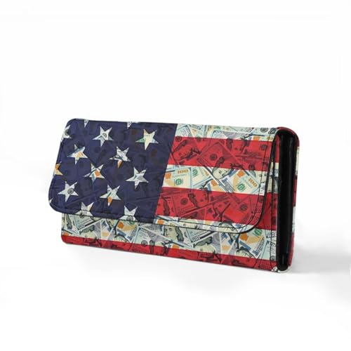 Image of AFPANQZ Large Capacity Women Purse Portable Handbag Purses, American Flag Dollar Womens Card Purse with Zipper Multifunctional Handbags RFID Blocking Checkbook Wallet