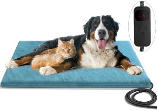 stohot Outdoor Pet Heating Pad for Dog & Cats, Extremely Waterproof Heated Cat Bed with 5 Timers & 6 Temp Adjustable, Pet Heater Warming Blanket for Outside Dog Cat House Whelping Box