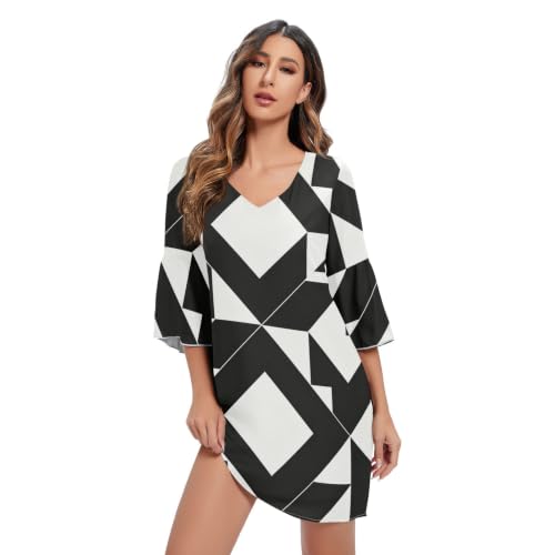 Robe en mousseline de soie transparente au design monochrome géométrique haut de gamme