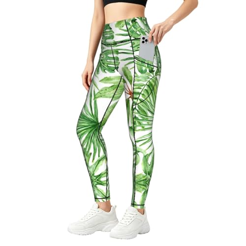 Leggings de moda tropical con bolsillos para mujer y fitness