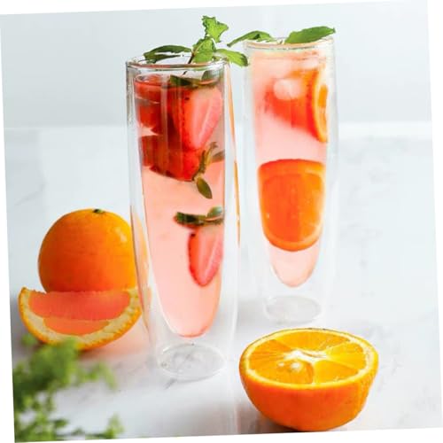 Copas de vino de vidrio doble pared transparente juego de 2 piezas resistentes al calor 5