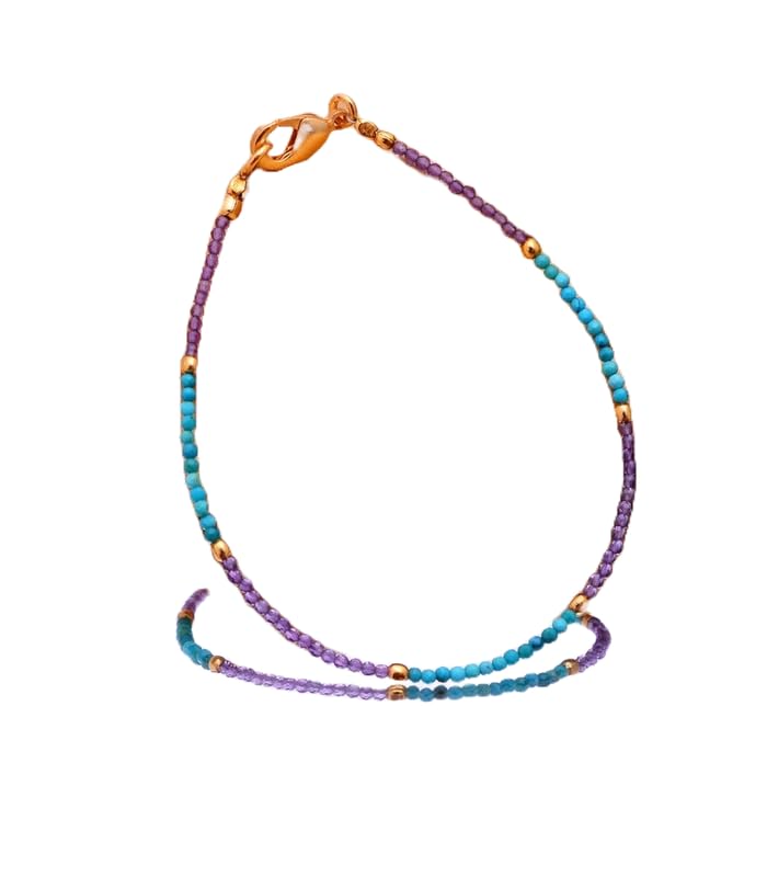 Bracelet en argent sterling améthyste véritable et turquoise facettée haut de gamme