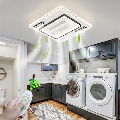 LYSDjia Ventiladores de Techo Modernos con Luces Control Remoto Empotrado de Perfil bajo Ventilador de Techo Negro sin aspas con luz LED Regulable 6 velocidades Reversible para Cocina Sala de Estar (