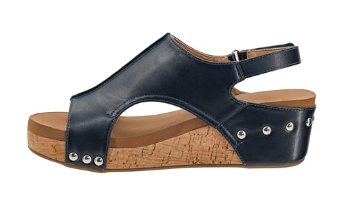 Corkys Footwear Women's Volta II Wedge Sandal - 2 Inch Cushioned Wedge, Hook & Loop Closure for Comfort & Style, Perfect for Casual & Dressy Outfits Navy Size 08