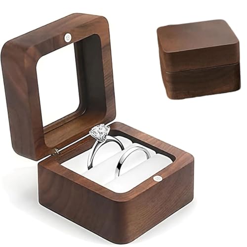 cailiya Quadrada caixa de madeira para anel, suporte alianças com forro de veludo para 2 anéis, caixa anel elegante para casamentos, compromissos e armazenamento diário