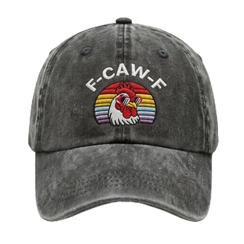 Stitchverse F Caw F Hat Chicken Cap Funny Vintage Rooster Embroidered Adjustable Washed Baseball Caps for Men Women Black