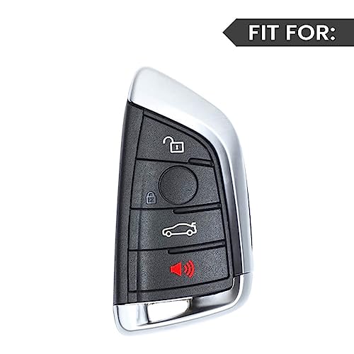 Image of Keyzone Litchi Leather Textured TPU Key Cover & Keychain for BMW 4-Button Smart Keys (White)