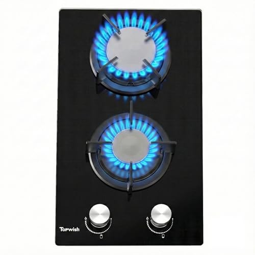 TOPWISH Gaskochfeld 2 flammig, gasherd 2 flammig, glas gaskochfeld einbau...