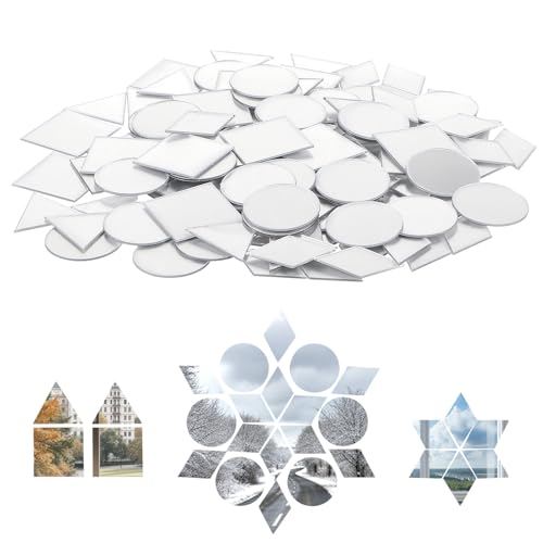 Ouligay Lot de 120 petits miroirs pour bricolage - 4 formes - Mini miroir mosaïque autocollant - 2,5 cm - En acrylique - Pour bricolage, salle de bain -...