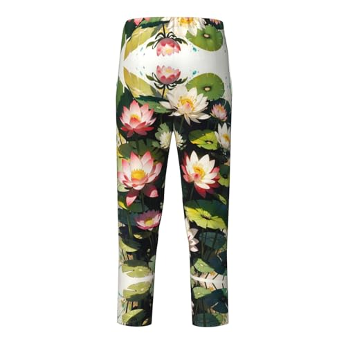 Pajama Pants Pajama Bottoms with Elastic Waistband Sleepwear Lounge Pants, Lotus Flowers Leaf2
