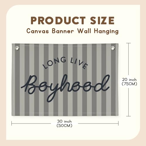 Image of Boys Room Decor, Long Live Boyhood Linen Banner Hanging Flag, Vintage Stripes Banner Nursery Playroom Kids Bedroom Dorm Toddler Decorations Trendy Room Decor, Gifts for Teens 30x20 boyroom