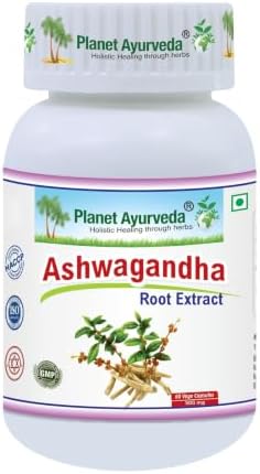 Planet Ayurveda Ashwagandha Capsules โ 500mg Standardized Withania Somnifera Extract | GMP-Certified, Vegetarian | 60 Capsules (30-Day Supply)
