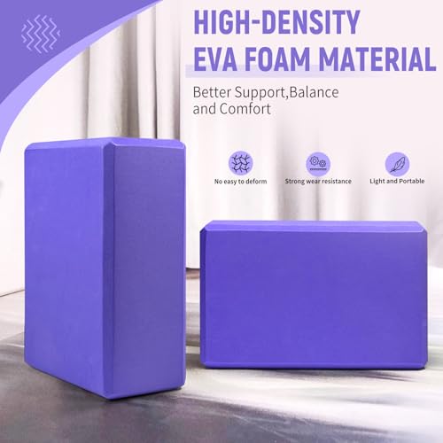 Yoga Blocks 2 Pack, Premium EVA Foam Blocks, Non Slip High Density Foam Yoga Blocks for Pilates Meditation, Stretching and Toning