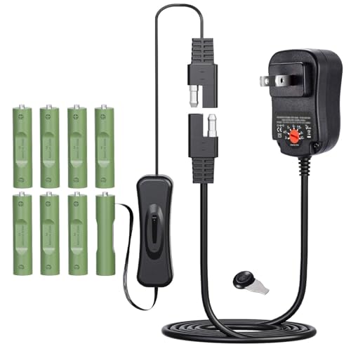 Adjustable AC Continuous Power Supply Adapter AA Dummy Battery kit (Replace up to 8 AA Battery) for Doorbells/thermostats/LED Light/Decorations