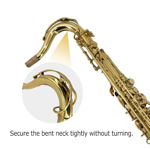 Image of Tenor Saxophone B Flat, Gold Lacquer with Carrying Case,Mouthpiece,Reeds,Cleaning Kit, Tenor Sax for Beginners, Students and Musicians