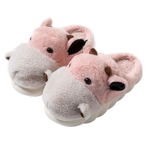 Men's and women's cotton slippers, winter animal plush warm and non slip slippers, holiday gifts