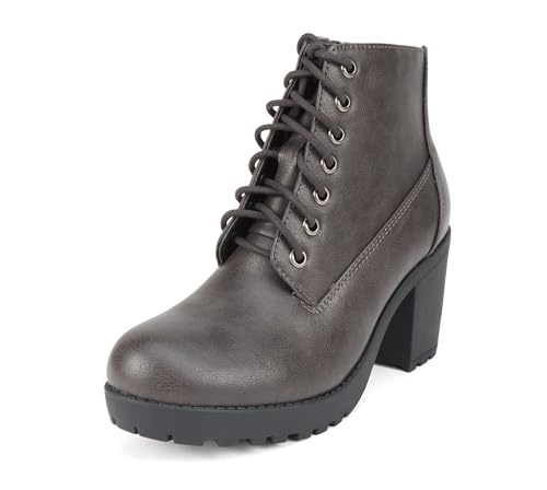 Image of Soda Second Lug Sole Chunky Heel Combat Ankle Bootie Lace up w /Side Zipper