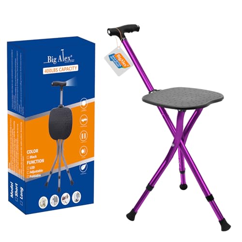 BigAlex Alloy Folding Cane with Seat, Lightweight Adjustable Walking Cane with Seat, Cane Seat with...