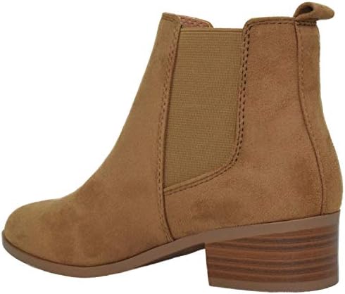 Soda Women Ankle Boots Elastic Sides Slip On Booties Block Heel Suede TEAPOT-S Tan Brown 9 | Image 2