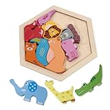 immagine prodotto Gogogmee Puzzle in Legno Educativo Tema Animali per Giochi Interattivi in Legno Sicuro con Forme Geometriche per Sviluppare Coordinazione Occhio-mano e Abilità Cognitive Durante i Viaggi