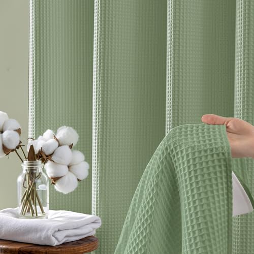 River Dream Cotton Blend Fabric Shower Curtain Set with Liner, Sage, 71x74 by River Dream - Used condition - Image 2
