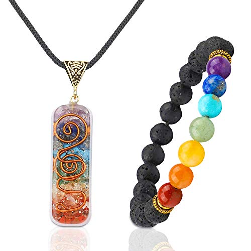 Crystal Vibe 7 Chakra Necklace and Chakra Bracelet Jewelry Set with amethyst Crystal Necklaces Spiritual for Women Men for Healing Protection Positive Energy Yoga - Crystal Jewelry Set