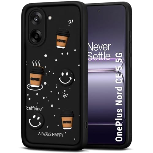 Image of TheGiftKart Back Cover Case for OnePlus Nord CE 5 5G | Cute Fun Cartoon 3D Smiley Coffee Case | Full Camera Protection | Shockproof Back Cover Case for OnePlus Nord CE 5 5G (Silicone, Black)