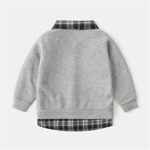 Toddler Boys Long Sleeve Sweatshirt Plaid Patchwork V-Neck Shirt Kids Fall& Winter Trendy Classic Pullover Top 20242
