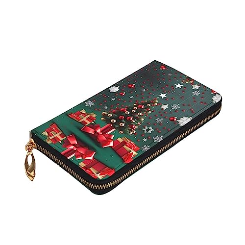 Leather Wallet - Stylish and Functional Wallet for Women with Multiple Compartments and Zipper Design Round Ball Christmas Tree Prints, Black, One Size3