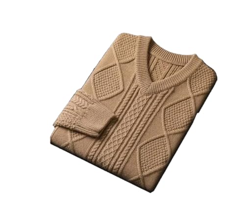 Men V Neck Jacquard Long Sleeve Casual Loose Pullover Thickened Slim Fit V Neck Sweater