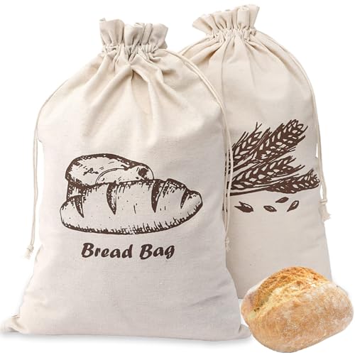 Paquete de 2 bolsas de pan de lino, bolsas de pan para pan casero, mantiene el pan fresco, almacenamiento de pan sin blanquear y reutilizable, bolsa de almacenamiento de alimentos, 29 x 44cm