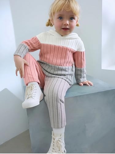 Image of Toddler Kid Girls Clothes Ribbed Color Block Long Sleeve Hoodie Sweatsuit Set Fall Outfits
