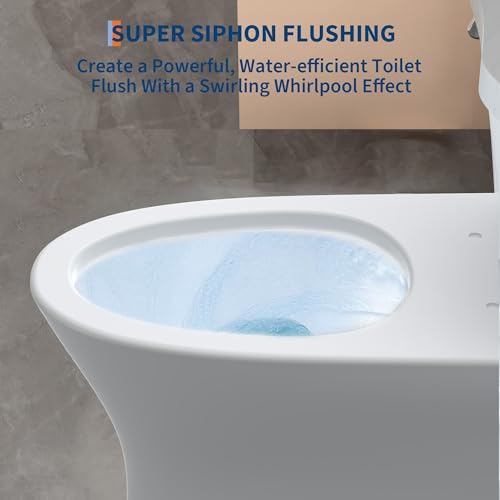 Inodoro de una pieza alargado GarveeHome con asiento ergonómico ADA de 17,5 pulgadas, doble descarga potente de 0,8/1,28 GPF, blanco estándar, entrada de 12 pulgadas miniatura 5