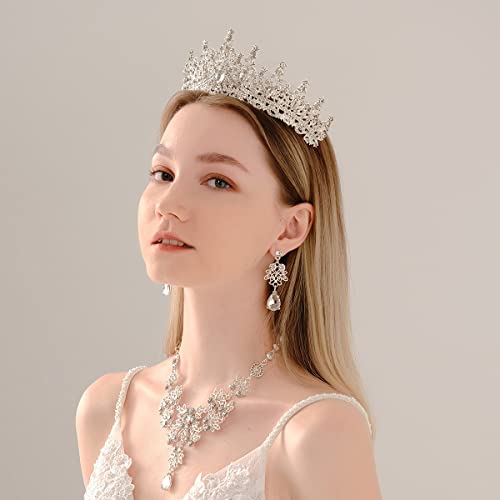 Lhelca Baroque Bridal Jewelry Set 3 Pieces Tiara Earrings Necklace, Bridal Jewelry Set, Wedding Rhinestone Crystal Party Birthday Prom Pageant Jewelry For Women Girls #TOP6